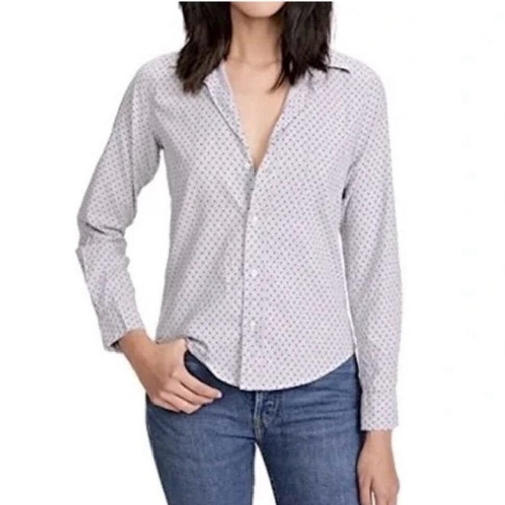 FRANK & EILEEN SWISS DOT 100 % LINEN BUTTON DOWN SHIRT SIZE SMALL